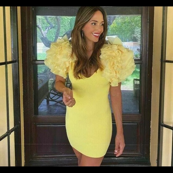Zara Knit Dress Organza Sleeves Yellow 